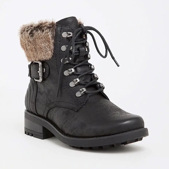 torrid Shoes - Torrid Black Faux Fur Hiker Boot Size 10W